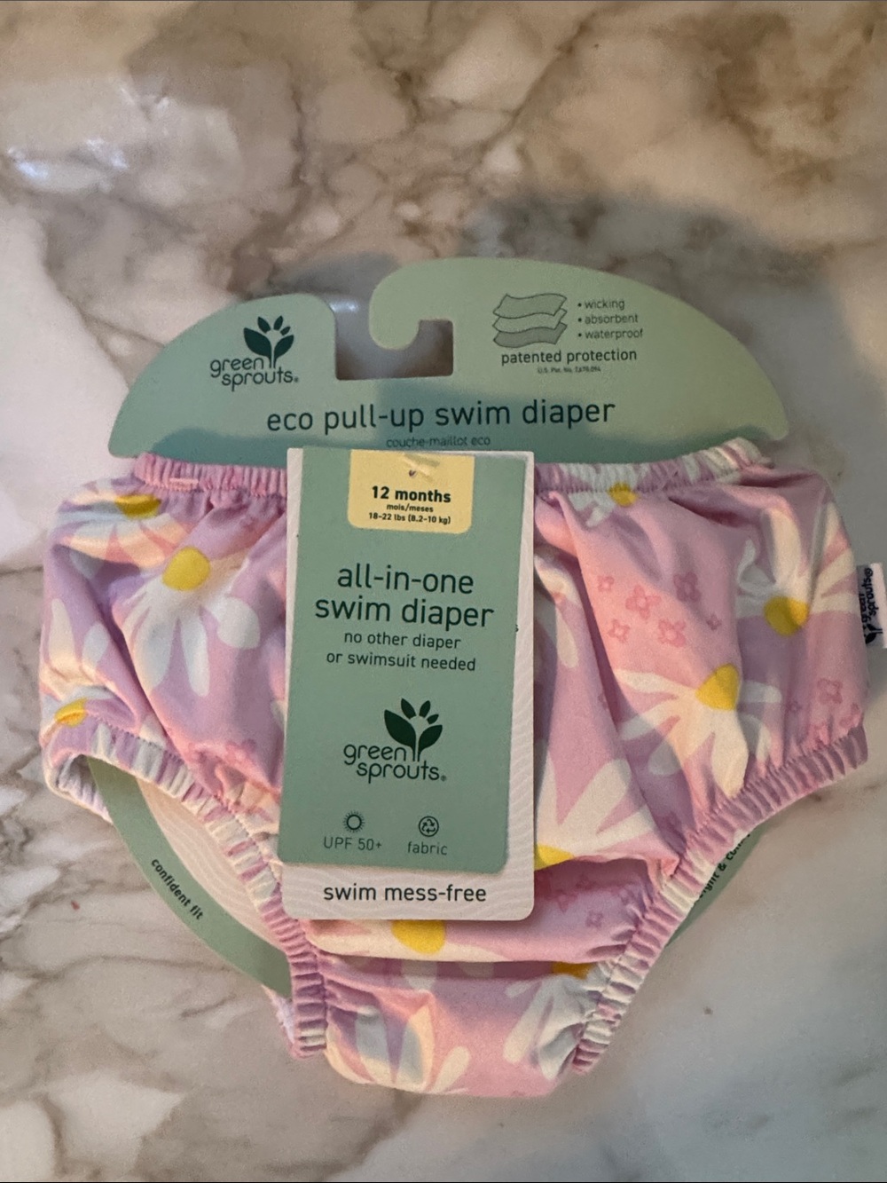 Green Sprouts Pink Daisy All-in-One Swim Diaper - 12 Months
